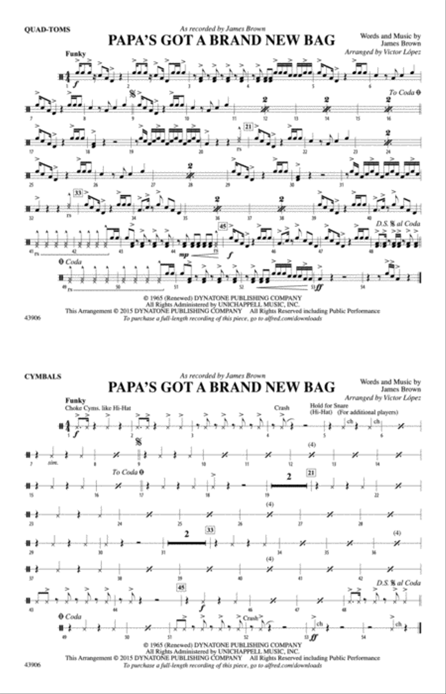 Papa's Got a Brand New Bag: Quad-Toms Marching Band scores gallery preview page 1