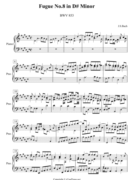 Bach Fugue No. 8 in D# Minor BWV853 - iCanPiano Style image number null