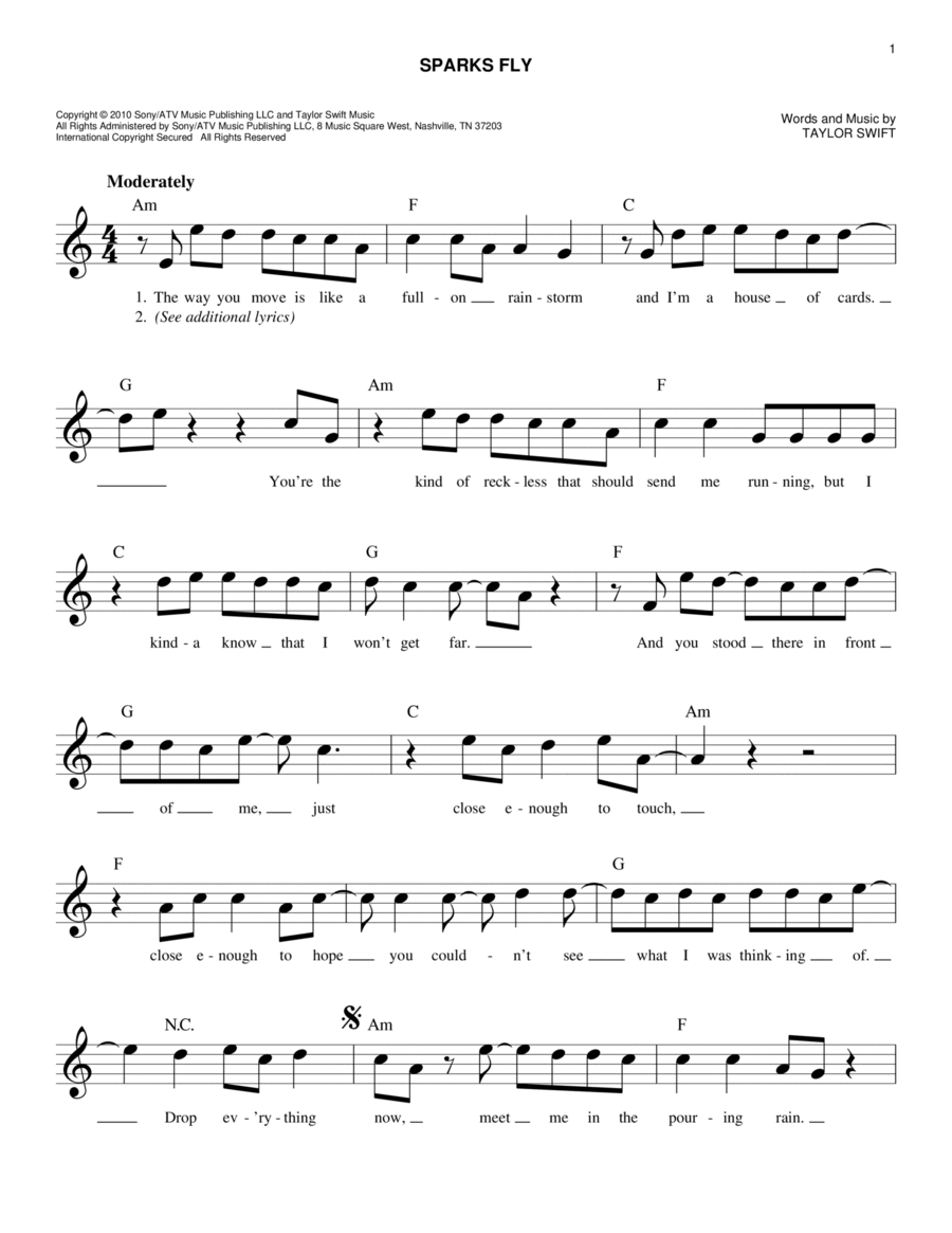 Sparks Fly Sparks Fly Piano scores gallery preview page 1