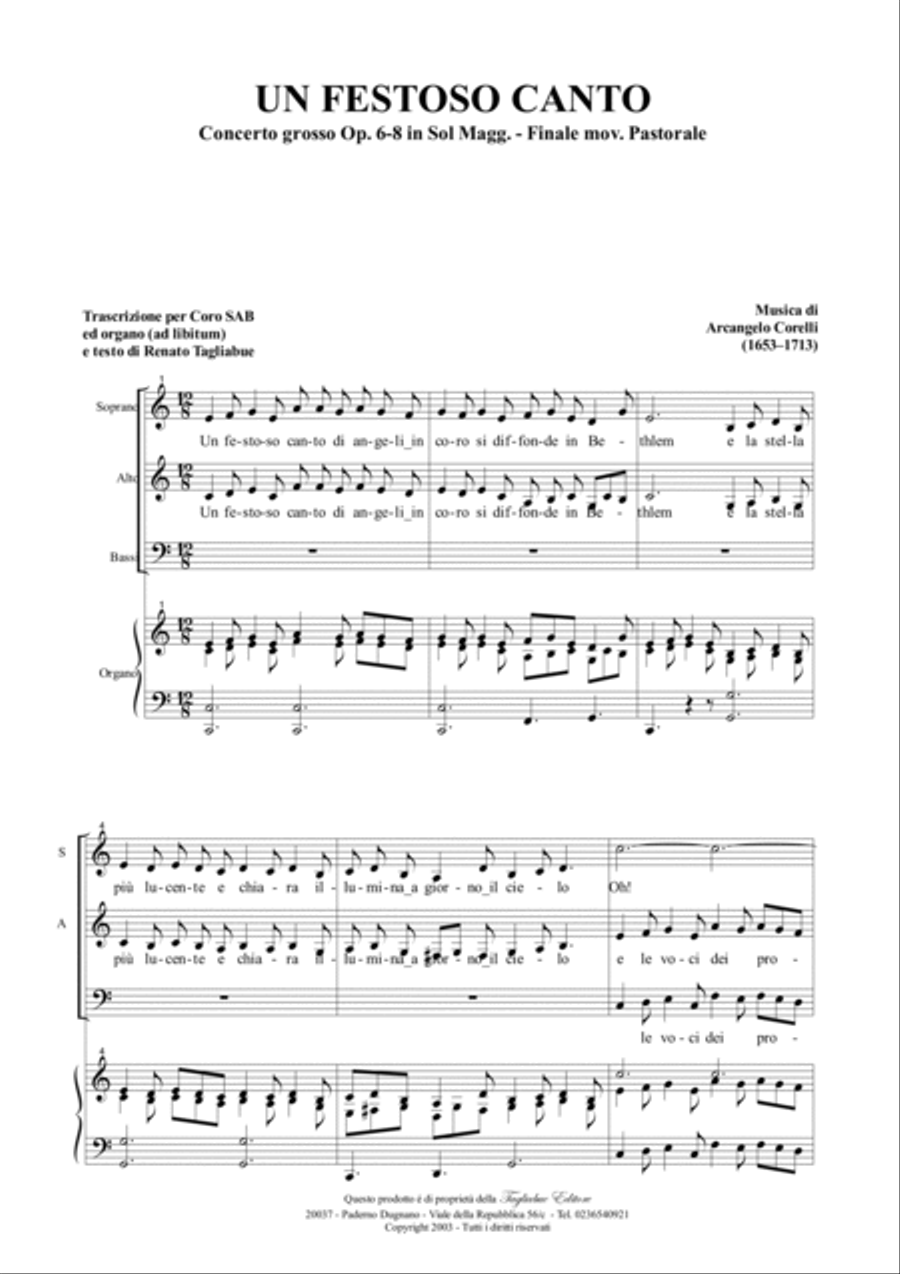 PASTORALE From: Concerto grosso Op. 6-8 - by A. Corelli - For SAB Choir and Organ in C Maior 3-Part scores gallery preview page 2