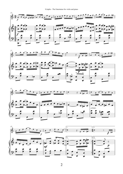 The Entertainer by Scott Joplin, transcription for violin and piano