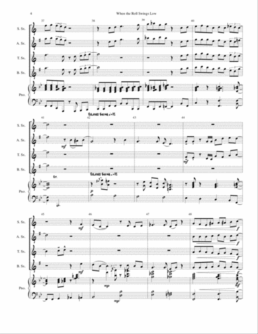 When the Roll Swings Low for Saxophone Quartet and Piano Small Ensemble scores gallery preview page 4