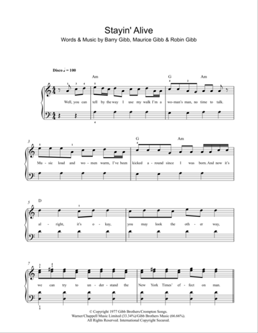 Stayin' Alive Stayin' Alive Easy Piano scores gallery preview page 1