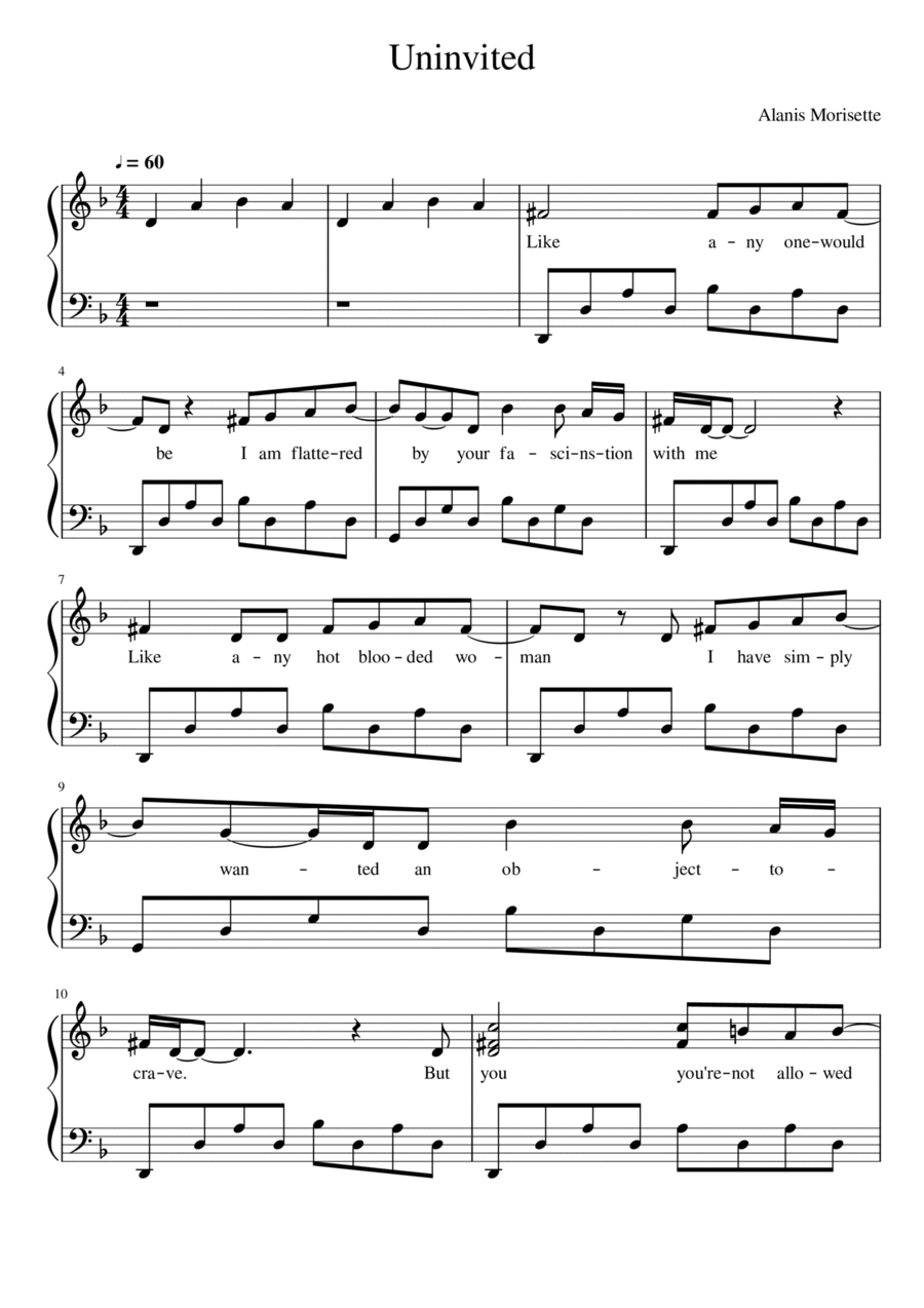 Uninvited Piano Solo scores gallery preview page 1