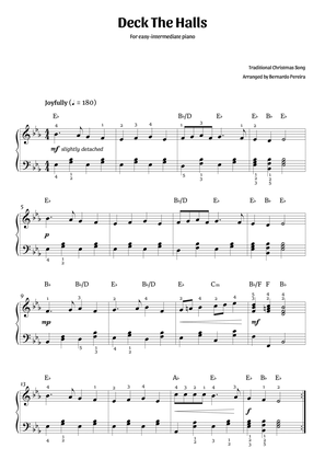 Deck The Halls (easy-intermediate piano – E♭ major)