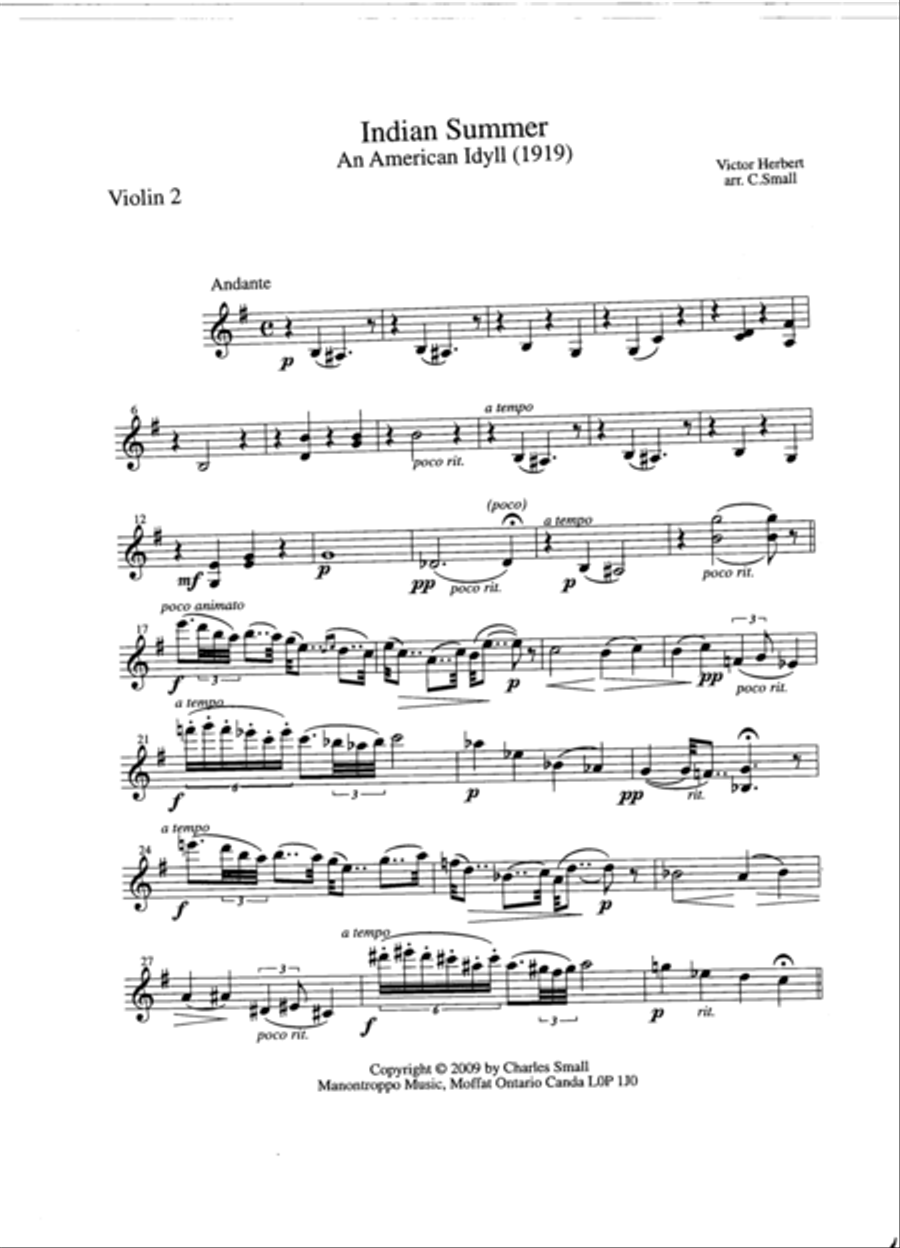Indian Summer (Victor Herbert) String Quartet scores gallery preview page 3