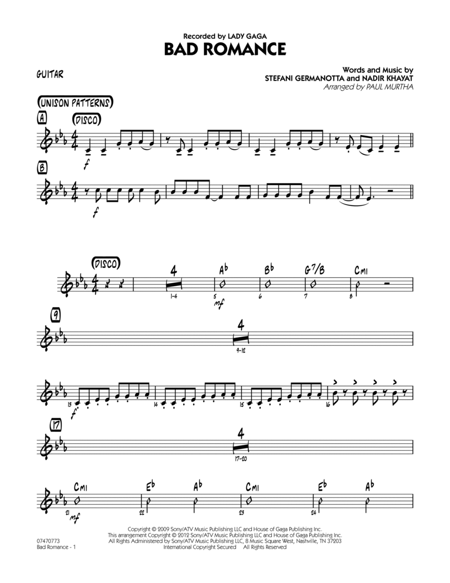 Bad Romance - Guitar Bad Romance - Guitar Jazz Ensemble scores gallery preview page 1