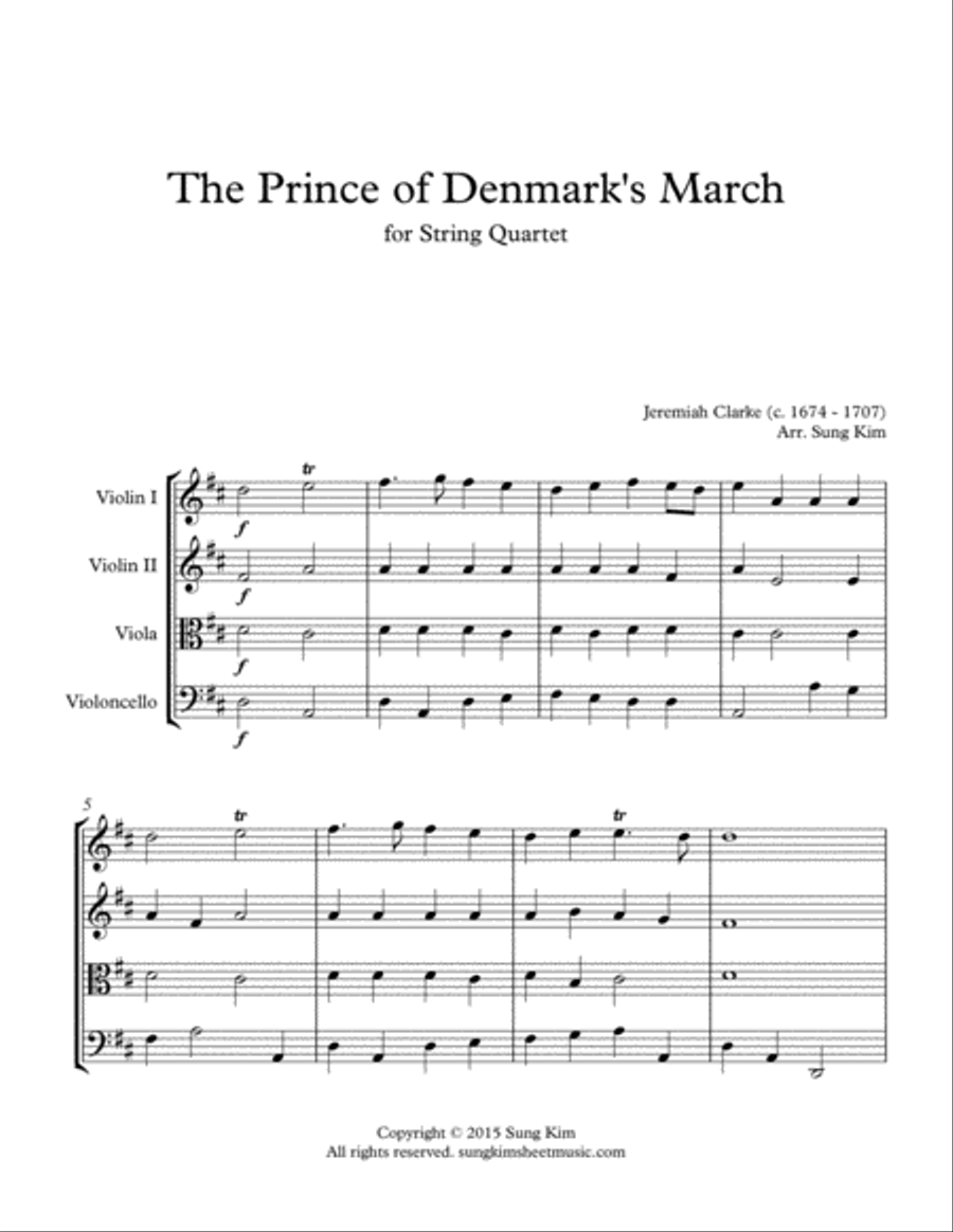 The Prince of Denmark's March for String Quartet [Best for Wedding] String Quartet scores gallery preview page 2