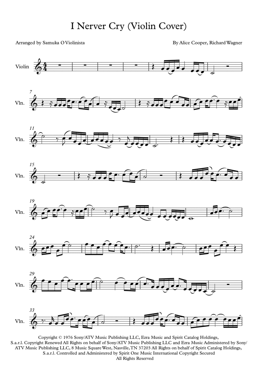 I Never Cry Violin Solo scores gallery preview page 1