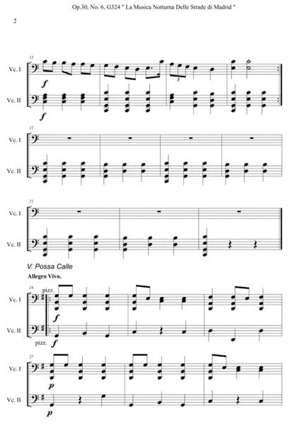 Luigi Boccherini " La Musica Notturna Delle Strade Di Madrid' No. 6. " (excerpts) For Two Cello image number null