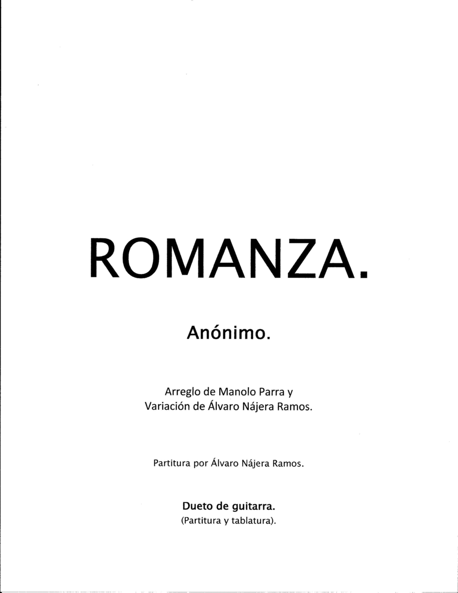Romanza (Romance). Classical Guitar scores gallery preview page 1