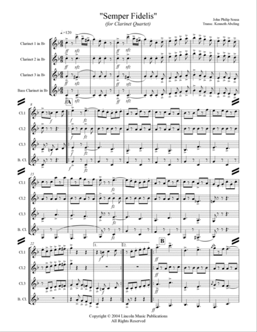 March - Semper Fidelis (for Clarinet Quartet) Clarinet Quartet scores gallery preview page 2