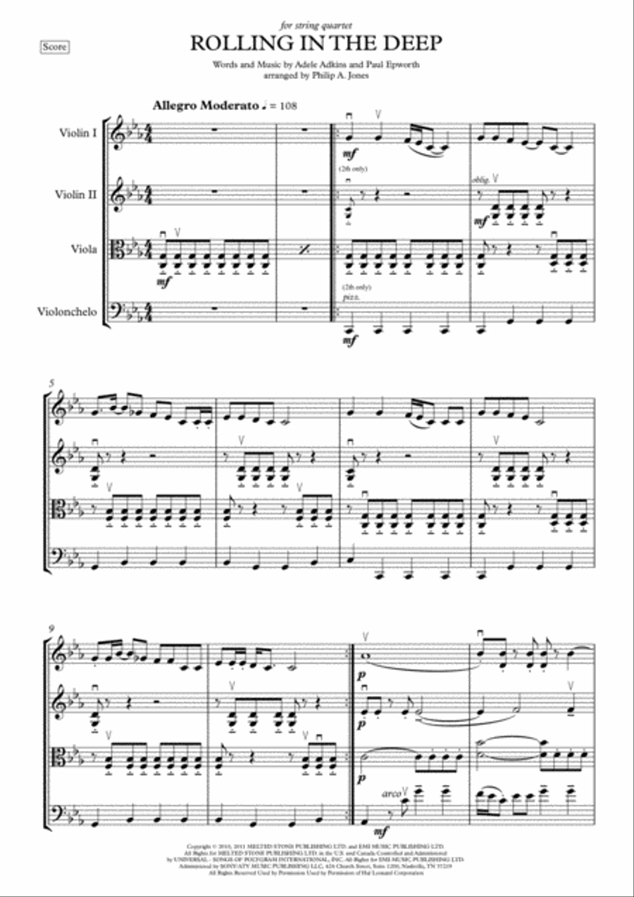 Rolling In The Deep String Quartet scores gallery preview page 4
