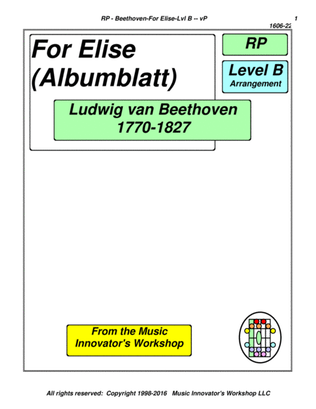 Beethoven - For Elise - Level B - (Key Map Tablature)