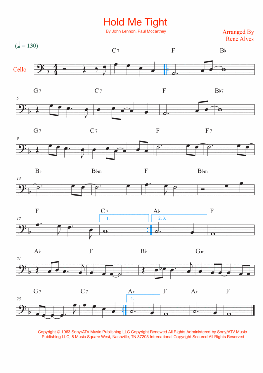 Hold Me Tight Cello Solo scores gallery preview page 1