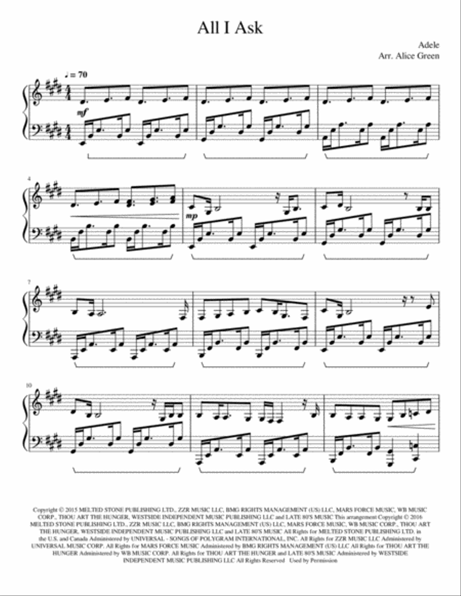 All I Ask Piano Solo scores gallery preview page 1