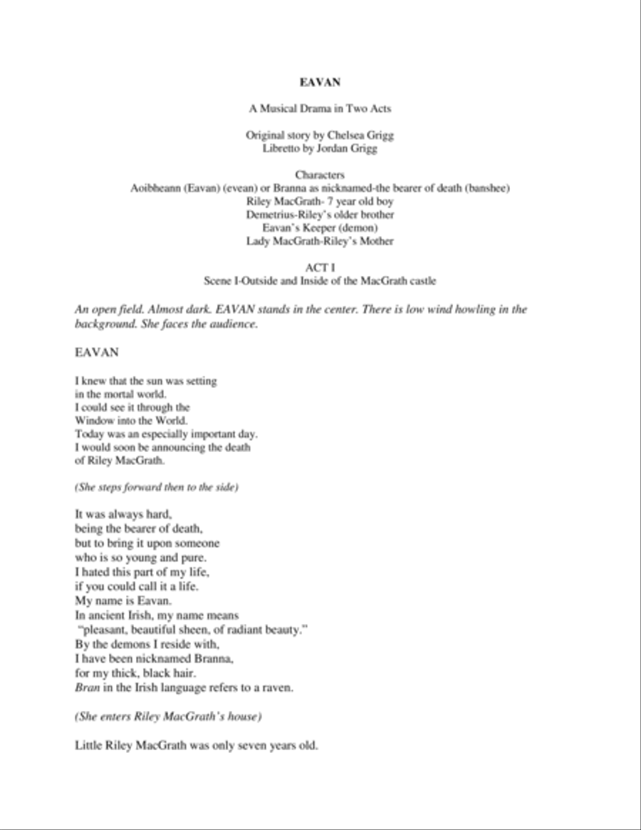 Eavan (Libretto) Voice Solo scores gallery preview page 1