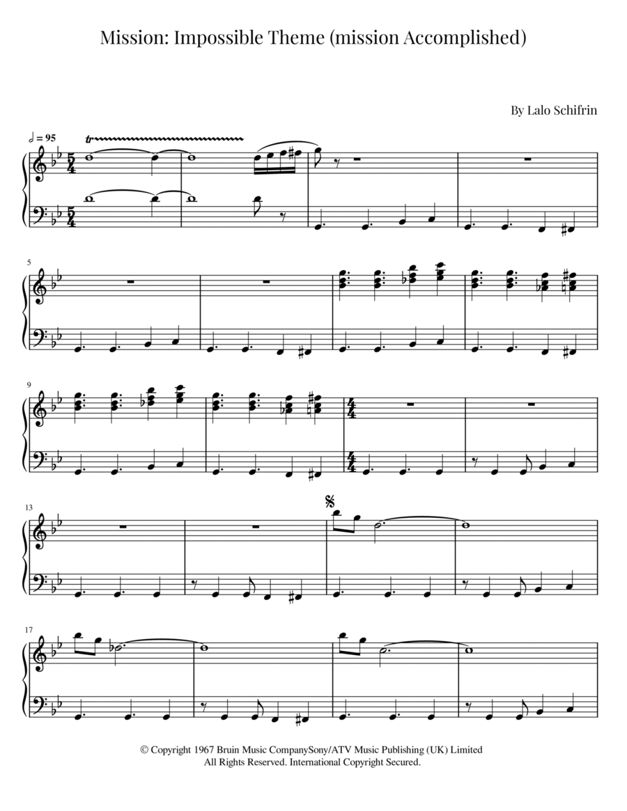 Mission: Impossible Theme (mission Accomplished) Easy Piano scores gallery preview page 1