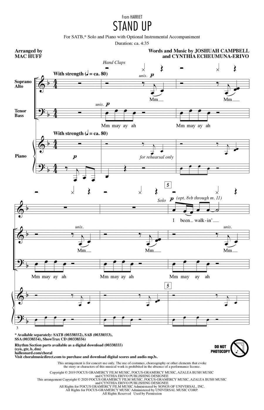 Stand Up (from Harriet) (arr. Mac Huff) 4-Part scores gallery preview page 1
