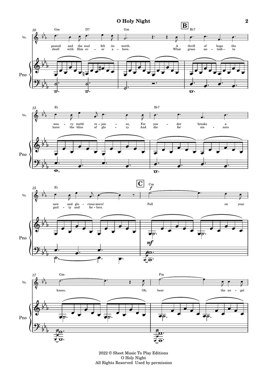 O Holy Night - Voice and Piano - Eb Major - W/Chords (Full Score and Parts) Piano, Vocal scores gallery preview page 2