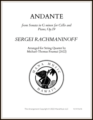 Andante for Sonata in G minor for Cello and Piano, Op. 19