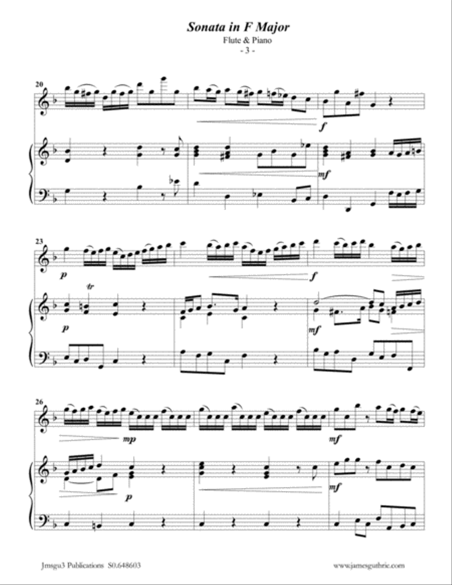 Telemann: Sonata in F Major for Flute & Piano Flute Solo scores gallery preview page 3