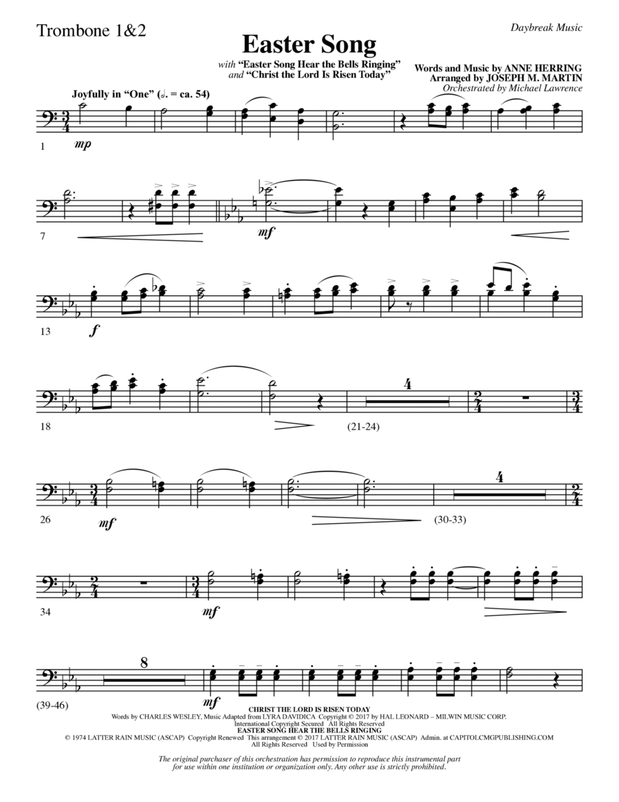 Easter Song (with Christ The Lord Is Risen Today) - Trombone 1 & 2