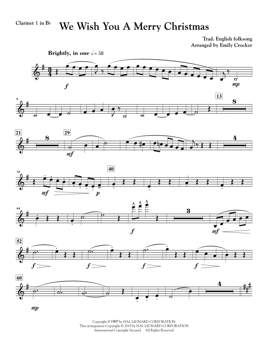 We Wish You a Merry Christmas - Bb Clarinet 1 Choir scores gallery preview page 1
