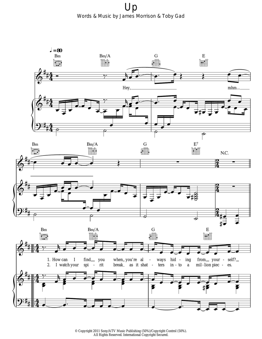 Up Piano, Vocal, Guitar scores gallery preview page 1