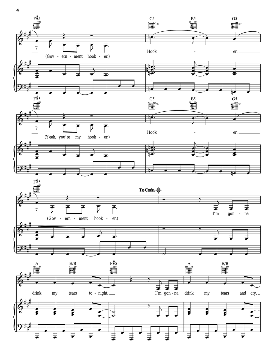 Government Hooker Government Hooker Piano, Vocal, Guitar scores gallery preview page 4