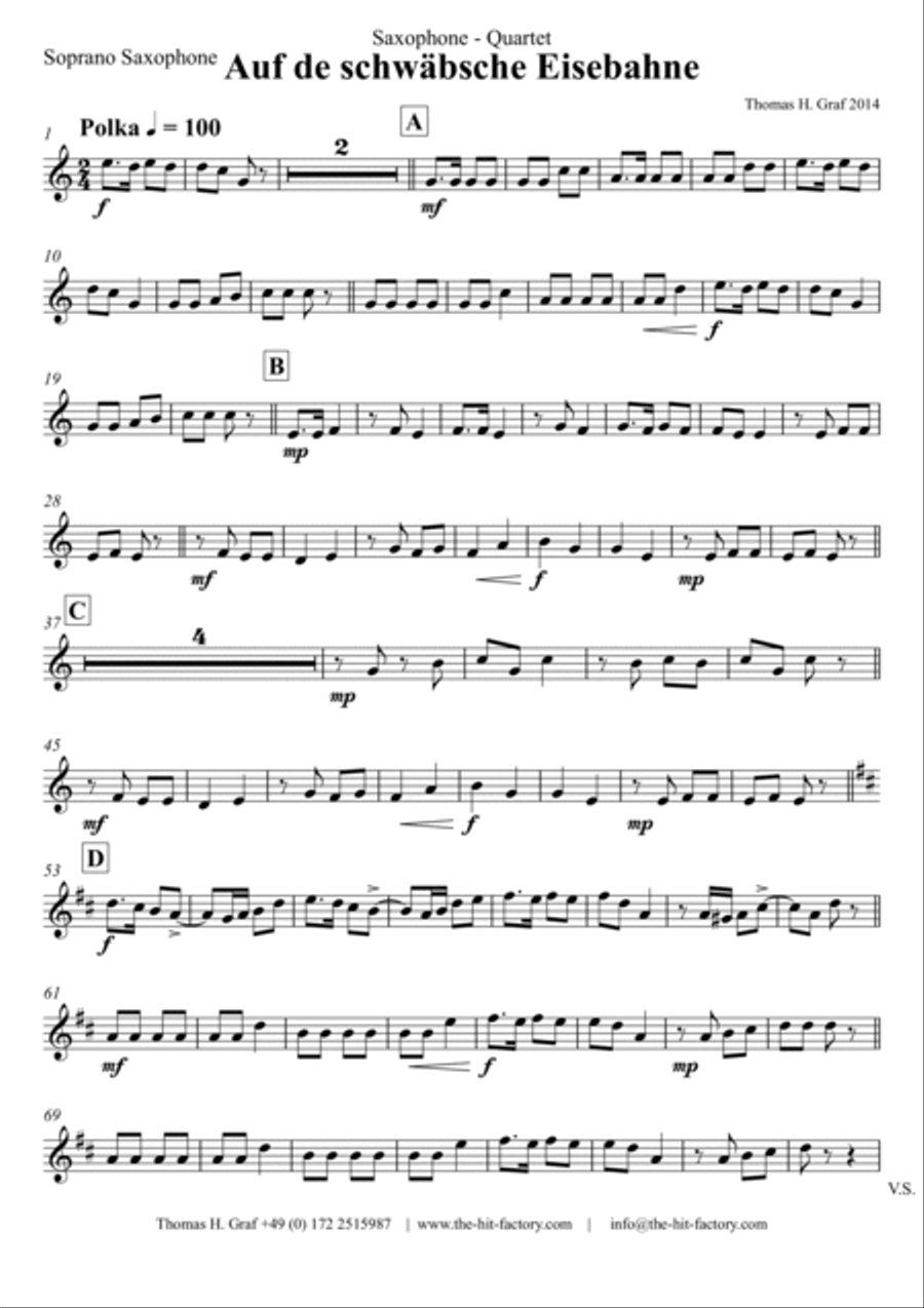 Auf der schäbsche Eisebahne - Swabian anthem/Oktoberfest - Saxophone Quartet Saxophone Quartet scores gallery preview page 6