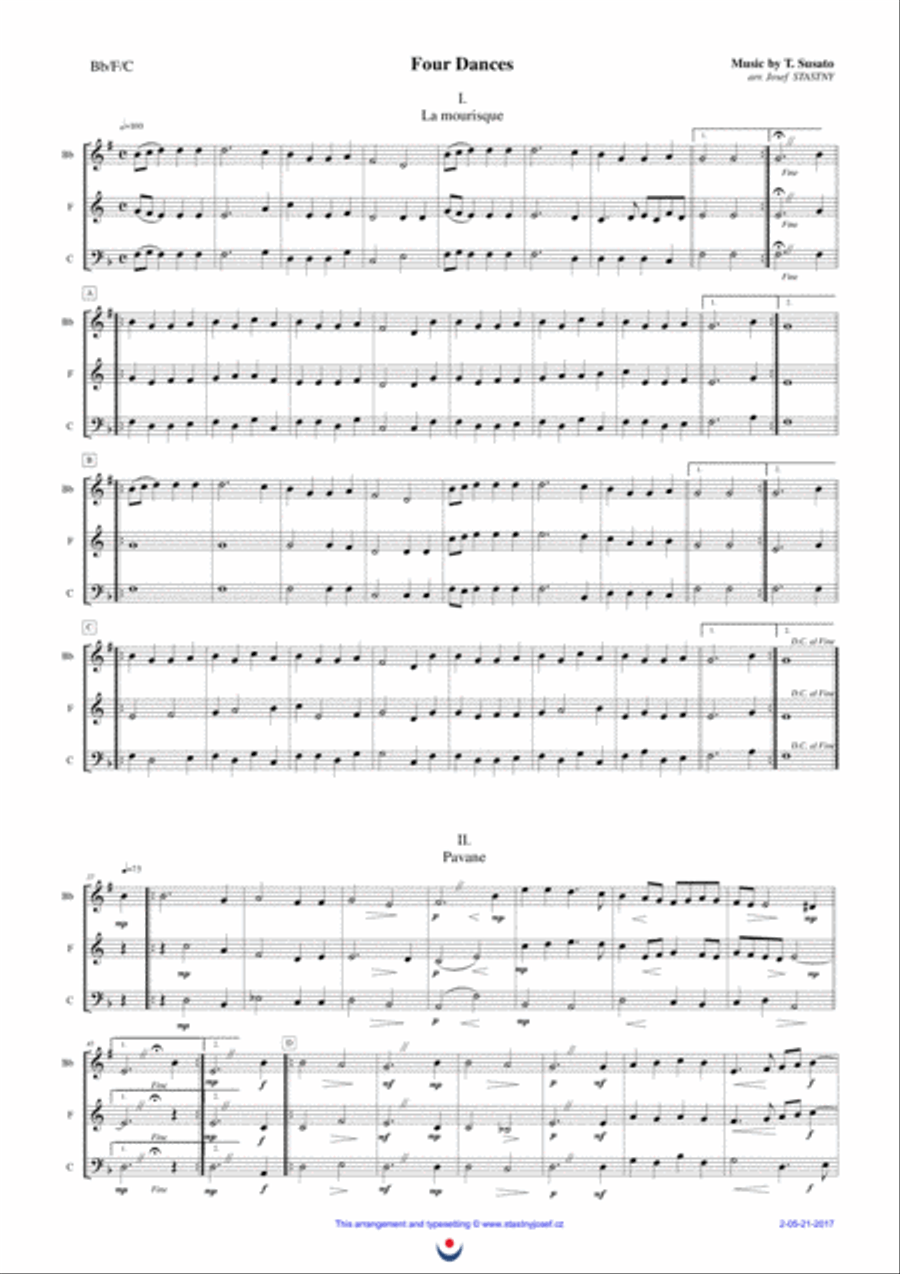 La Mourisque, Pavane, Saltarello, Rondo Brass Ensemble scores gallery preview page 1