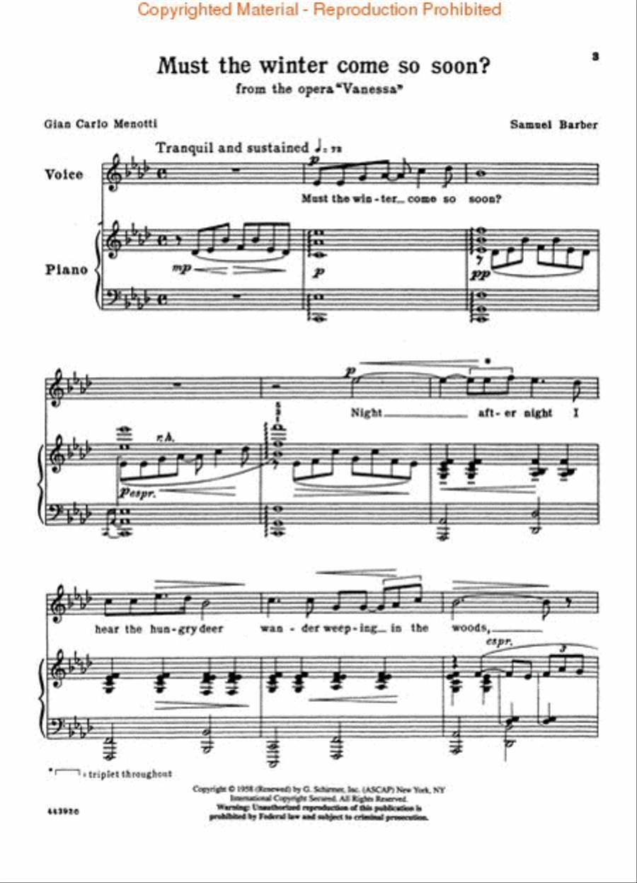 Must the Winter Come So Soon (from Vanessa) Voice scores gallery preview page 2