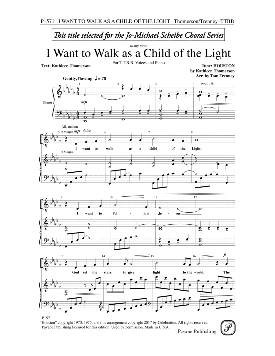 I Want To Walk As A Child of Light TTBB scores gallery preview page 1