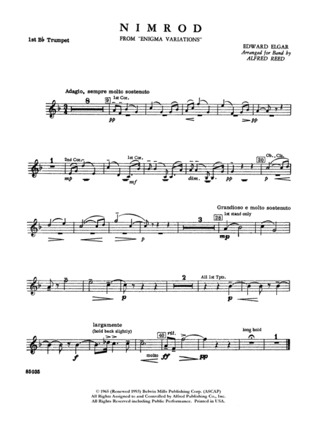 Nimrod (from Elgar's Variations): 1st B-flat Trumpet