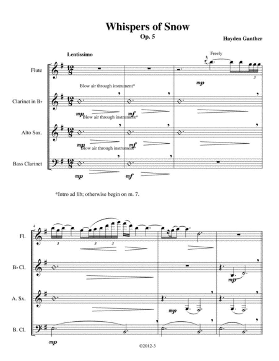 Whispers of Snow Woodwind Quartet scores gallery preview page 2