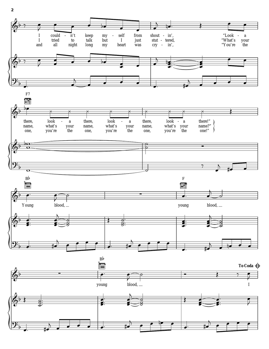 Young Blood Piano, Vocal, Guitar scores gallery preview page 2