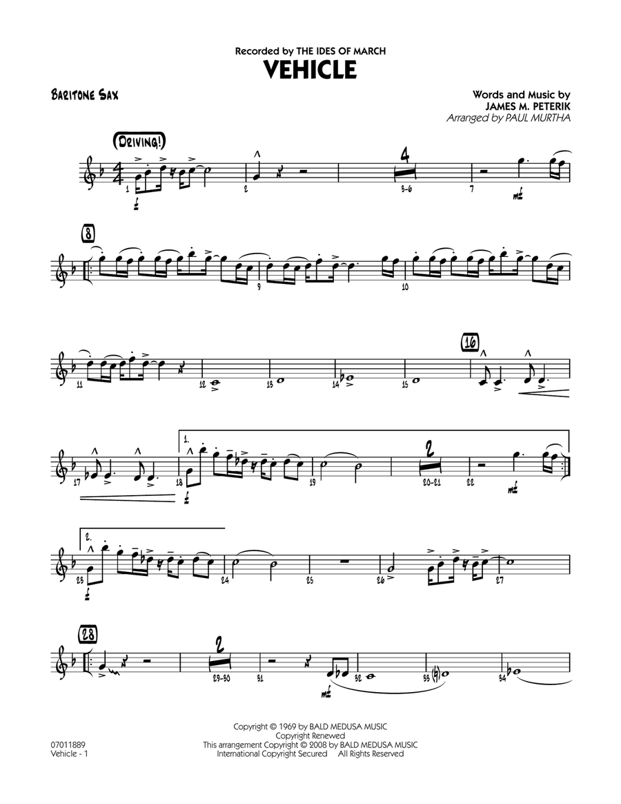 Vehicle - Baritone Sax Vehicle - Baritone Sax Jazz Ensemble scores gallery preview page 1