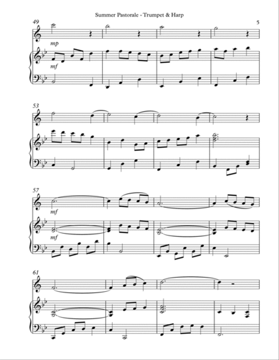 Summer Pastorale, Duet for Bb Trumpet & Harp Trumpet Duet scores gallery preview page 5