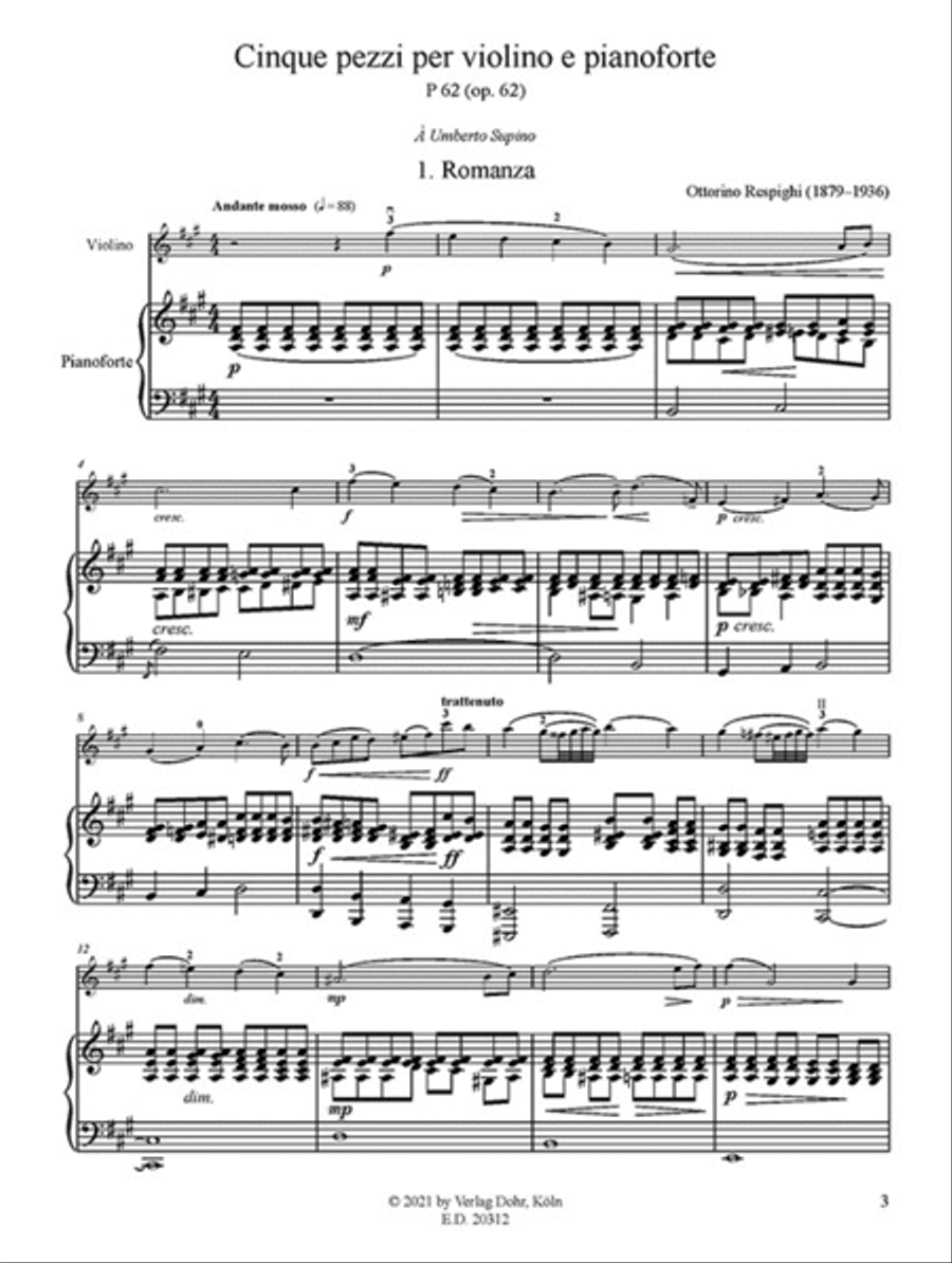 Cinque Pezzi für Violine und Klavier op. 62 P 62 Violin Solo scores gallery preview page 2