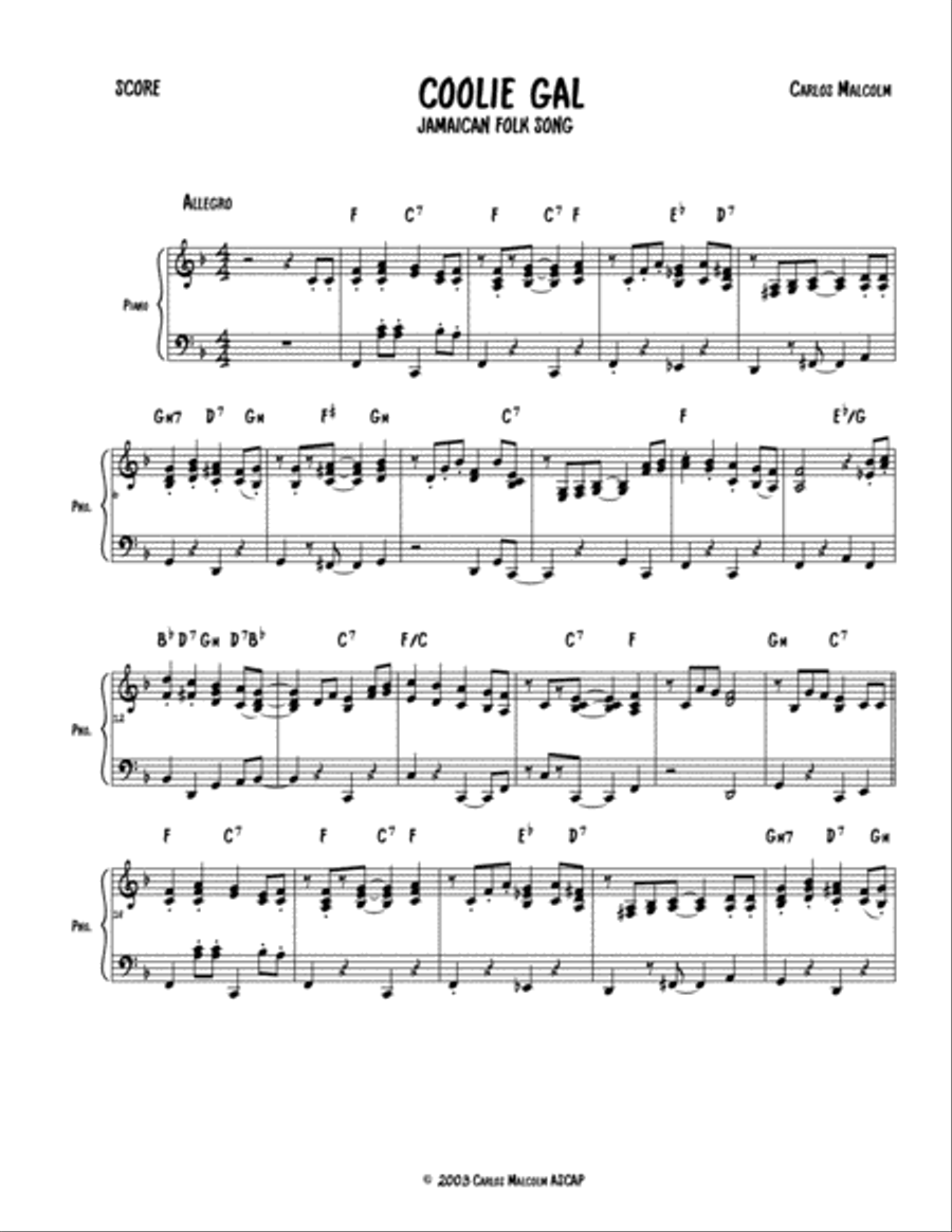 Coolie Gal Piano Solo scores gallery preview page 1