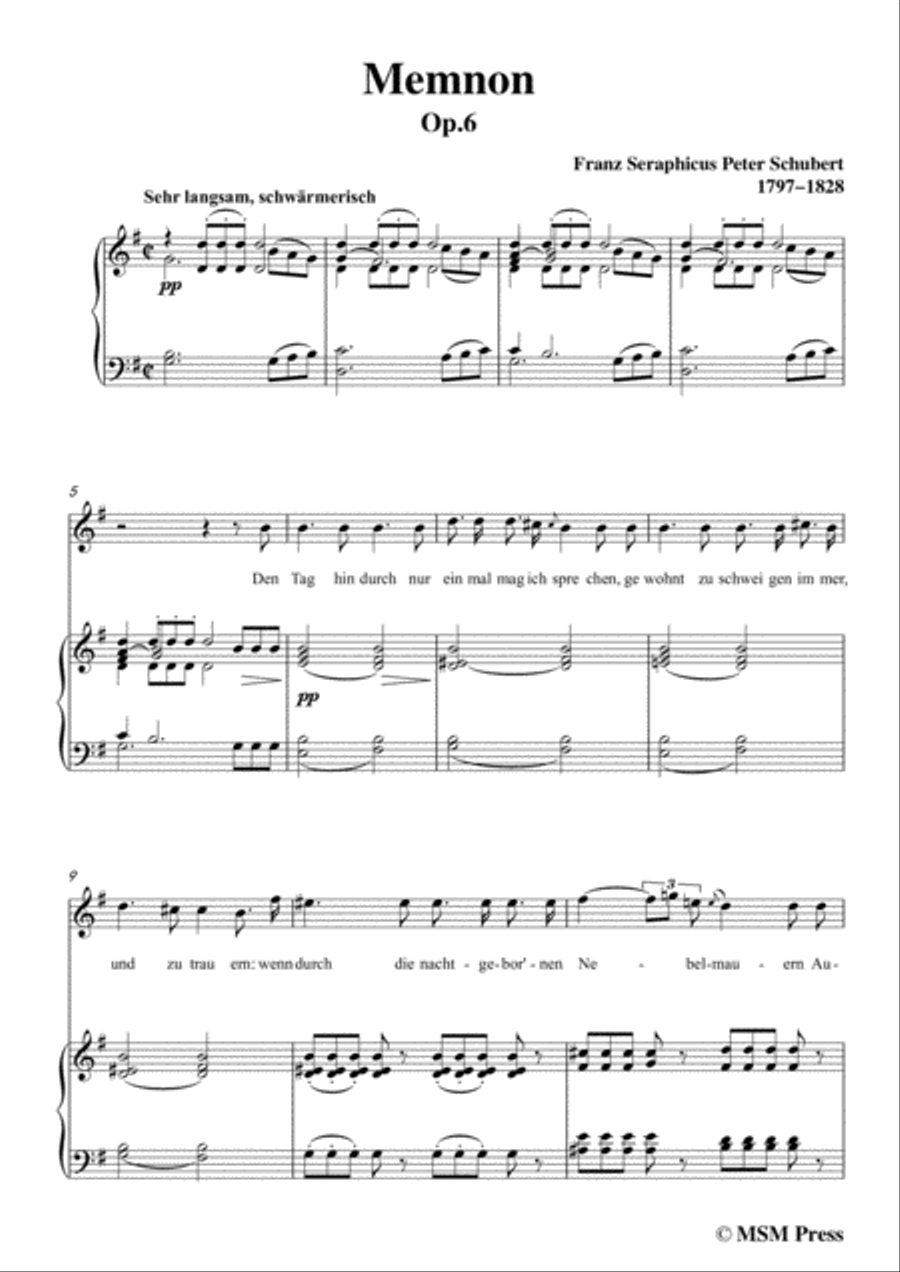 Schubert-Memnon,in G Major,Op.6,for Voice and Piano Voice Solo scores gallery preview page 3