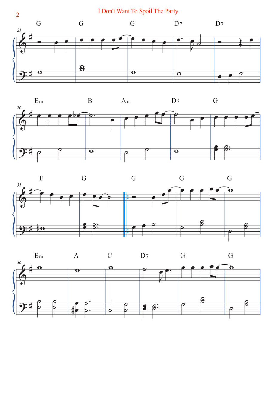 I Don't Want To Spoil The Party Easy Piano scores gallery preview page 2