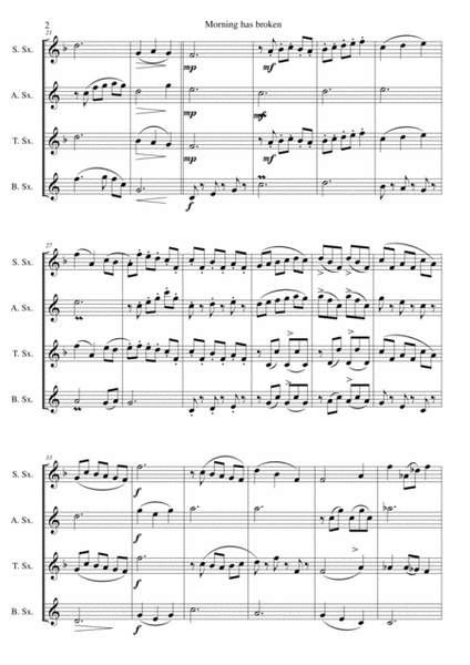 Variations on Morning has broken (Bunessan) for saxophone quartet image number null