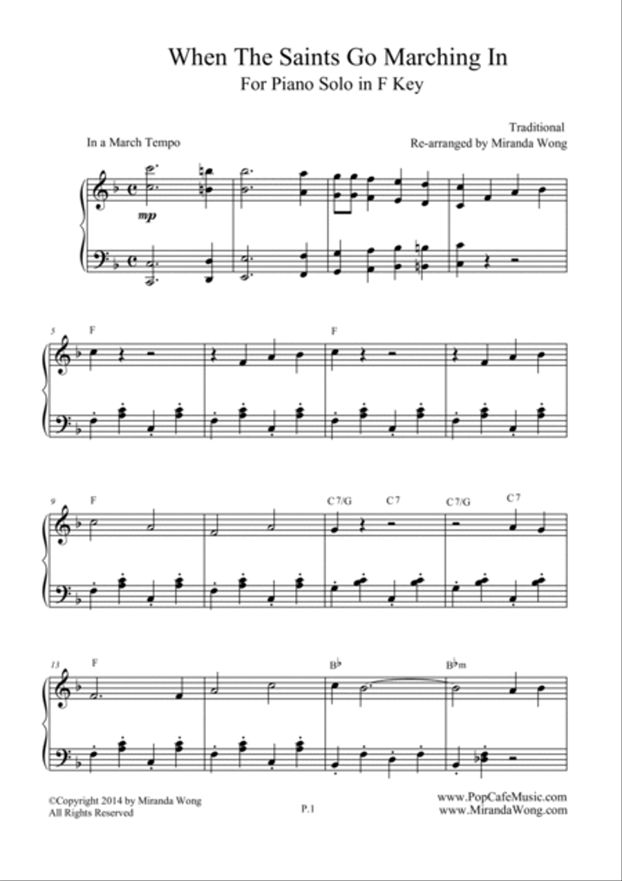 When The Saints Go Marching in - Classical Piano Solo in F Key