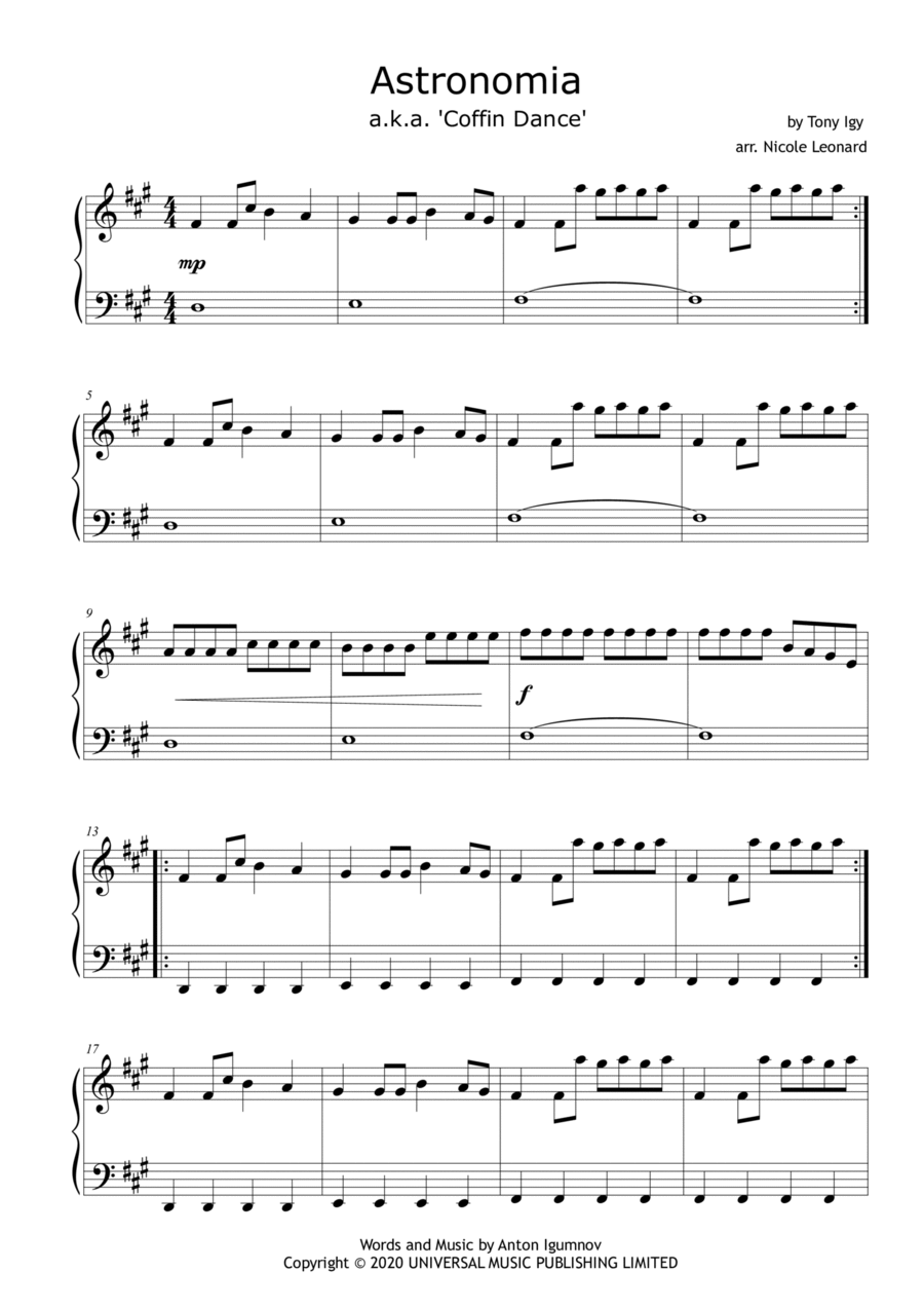 Astronomia Easy Piano scores gallery preview page 1