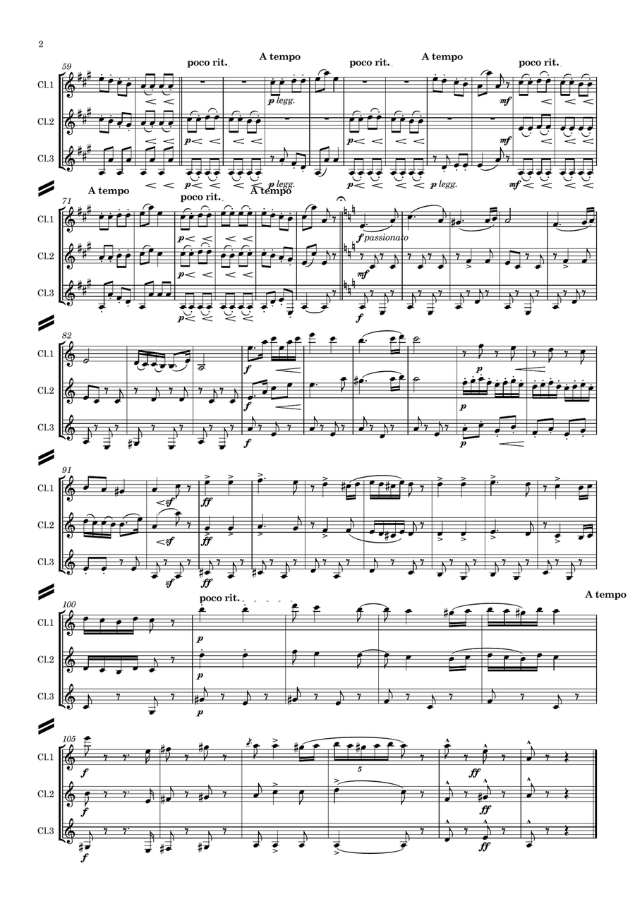 Brahms: Hungarian Dance (Ungarischer Tanz) No.5 - clarinet trio Clarinet Trio scores gallery preview page 3