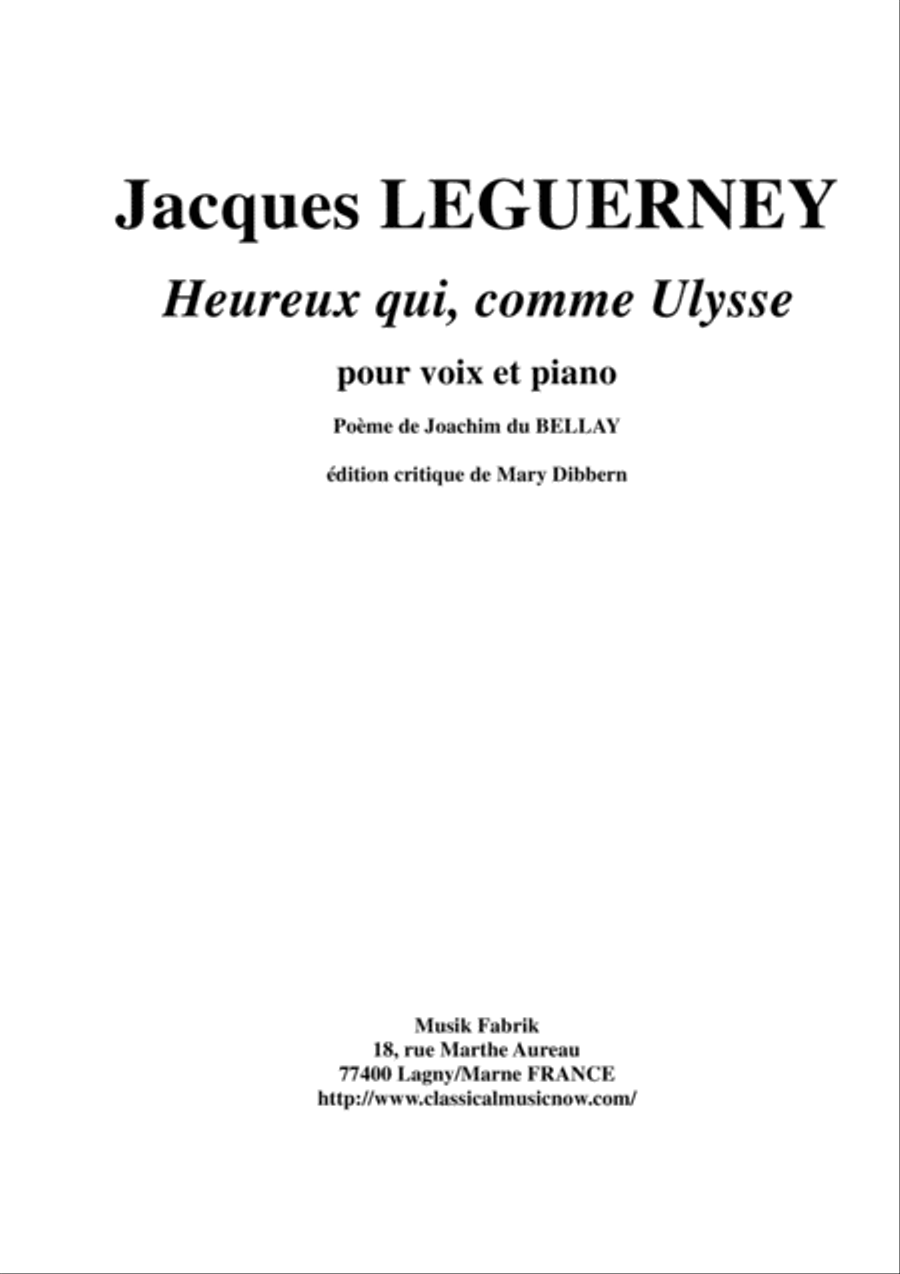 Jacques Leguerney: Heureux qui, comme Ulysse for voice and piano Voice Solo scores gallery preview page 1