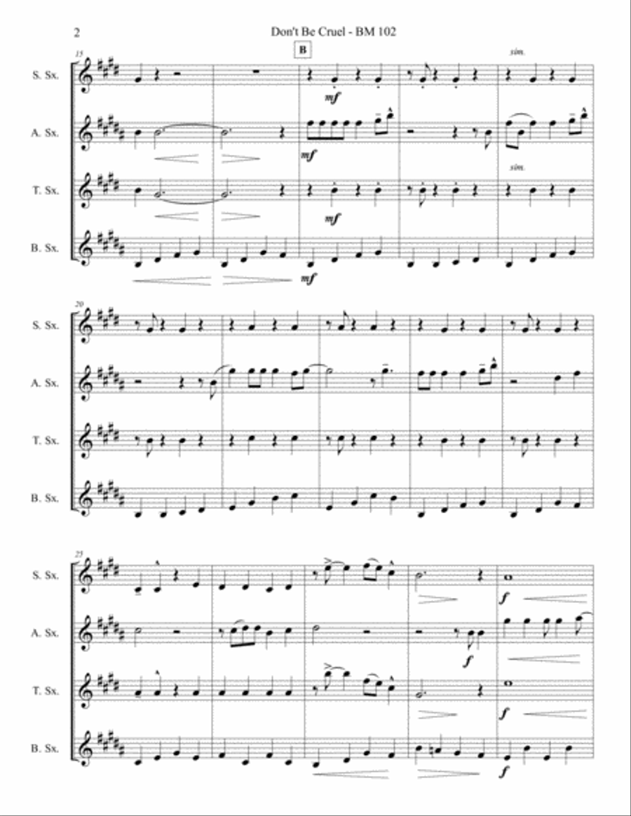 Don't Be Cruel (to A Heart That's True) Woodwind Quartet scores gallery preview page 3