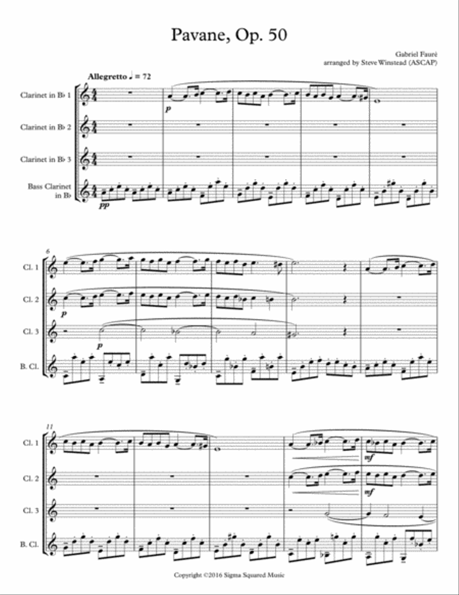 Pavane, Op. 50 for Clarinet Quartet or Choir Choir scores gallery preview page 2